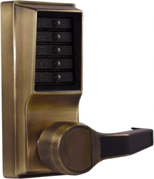 Kaba Access - Pushbutton Lock Lever Lockset for 1-3/8 to 2-1/4" Thick Doors - 2-3/4" Back Set, Nonkey Override Cylinder, Antique Brass Finish - Top Tool & Supply