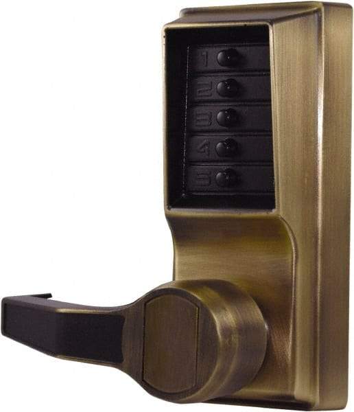 Kaba Access - Pushbutton Lock Lever Lockset for 1-3/8 to 2-1/4" Thick Doors - 2-3/4" Back Set, Nonkey Override Cylinder, Antique Brass Finish - Top Tool & Supply