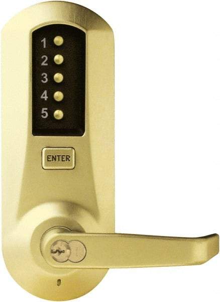 Kaba Access - Pushbutton Lock with Interchangeable Core Lever Lockset for 1-3/8 to 2-1/4" Thick Doors - 2-3/4" Back Set, 6 or 7 Pin Length Best & Compatible (Core Not Included) Cylinder, Satin Brass Finish - Top Tool & Supply