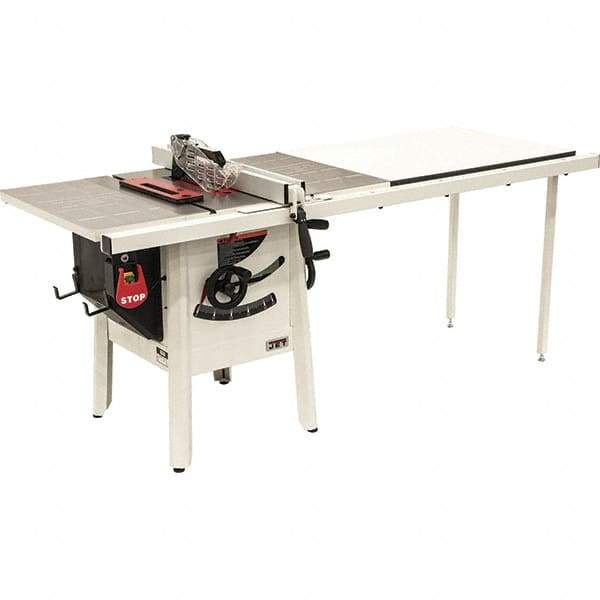 Jet - 10" Blade Diam, 5/8" Arbor Diam, 1 Phase Table Saw - 1-3/4 hp, 27" Wide, 115 Volt, 3-1/8" Cutting Depth - Top Tool & Supply