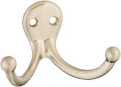 National Mfg. - 2" Wide x 1" High x 0.11" Thick, Double Prong Robe Hook - 1-3/4" Projection, Satin Nickel - Top Tool & Supply