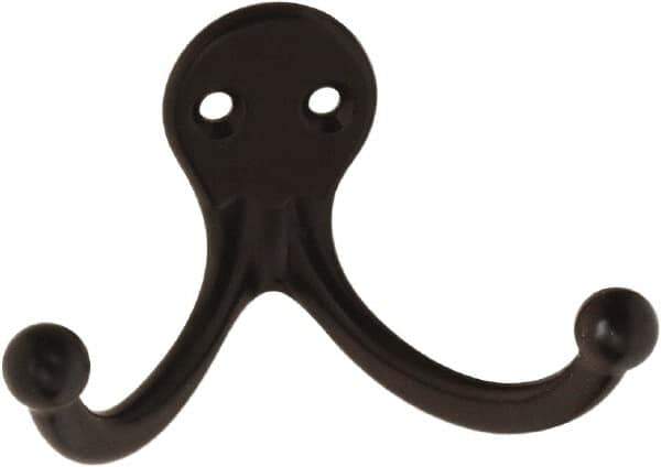 National Mfg. - 2" Wide x 1" High x 0.11" Thick, Double Prong Robe Hook - 1-3/4" Projection, Oil Rubbed Bronze - Top Tool & Supply