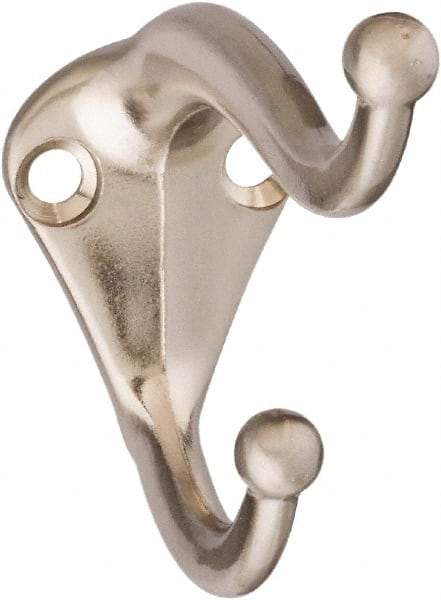 National Mfg. - 1" Wide x 2" High x 0.11" Thick, Double Coat & Hat Hook - 2-3/4" Projection, Satin Nickel - Top Tool & Supply