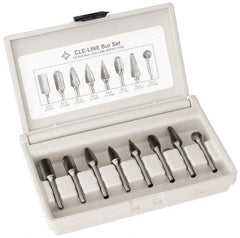 Cle-Line - 8 Piece, 1/4" Shank Burr Set - Solid Carbide, Multiple Head Shapes - Top Tool & Supply