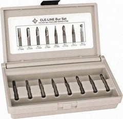 Cle-Line - 8 Piece, 1/4" Shank Burr Set - Solid Carbide, Multiple Head Shapes - Top Tool & Supply