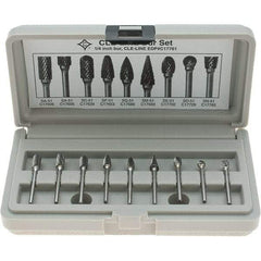 Cle-Line - 9 Piece, 1/8" Shank Burr Set - Solid Carbide, Multiple Head Shapes - Top Tool & Supply