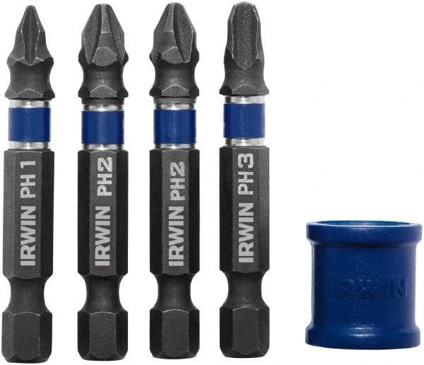 Irwin - 5 Piece, Phillips Handle, Power Bit Set - No. 1 to No. 3 Phillips - Top Tool & Supply