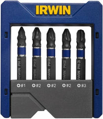 Irwin - 5 Piece, Phillips Handle, Power Bit Set - No. 1 to No. 3 Phillips - Top Tool & Supply