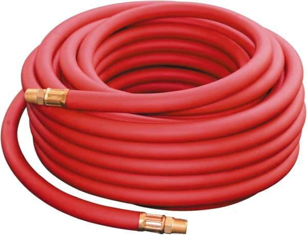 PRO-SOURCE - 1/4" ID x 0.51" OD 25' Long Oil Resistant Air Hose - MNPT x MNPT Ends, 300 Working psi, -40 to 212°F, 1/4" Fitting, Red - Top Tool & Supply