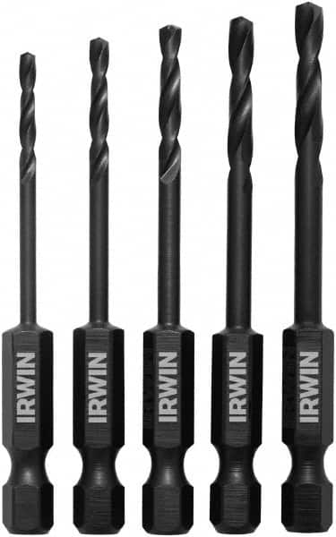 Drill Bit Set: Hex Shank Drill Bits, 5 Pc, 0.0938″ to 0.1563″ Drill Bit Size, High Speed Steel Oxide, Series Turbomax