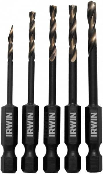 Drill Bit Set: Hex Shank Drill Bits, 5 Pc, 0.125″ to 0.25″ Drill Bit Size, High Speed Steel Bright/Uncoated & Oxide, Series Turbomax