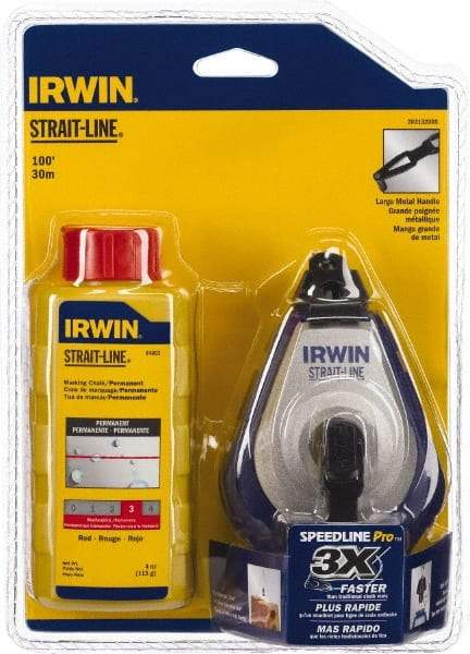 Irwin - 100' Long Reel & Chalk Set - Red, Includes (1) 4 oz Permanent Red Chalk (3.5:1) & (1) SPEEDLINE Pro Chalk Reel - Top Tool & Supply