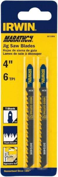 Irwin Blades - 4" Long x 0.049" Thick x 0.283" Wide, 6 Teeth per Inch, Carbon Steel Jig Saw Blade - Toothed Edge, T-Shank, Fleam Ground Tooth Set - Top Tool & Supply