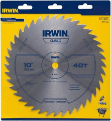 Irwin Blades - 10" Diam, 5/8" Arbor Hole Diam, 40 Tooth Wet & Dry Cut Saw Blade - High Carbon Steel, Smooth Action, Standard Round Arbor - Top Tool & Supply