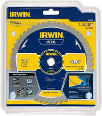 Irwin Blades - 7-1/4" Diam, 5/8" Arbor Hole Diam, 48 Tooth Wet & Dry Cut Saw Blade - Carbide-Tipped, Smooth Action, Standard Round Arbor - Top Tool & Supply