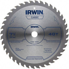 Irwin Blades - 7-1/4" Diam, 5/8" Arbor Hole Diam, 40 Tooth Wet & Dry Cut Saw Blade - Carbide-Tipped, Smooth Action, Diamond Arbor - Top Tool & Supply