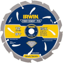 Irwin Blades - 12" Diam, 1" Arbor Hole Diam, 8 Tooth Wet & Dry Cut Saw Blade - Diamond-Tipped, Smooth Action, Standard Round Arbor - Top Tool & Supply