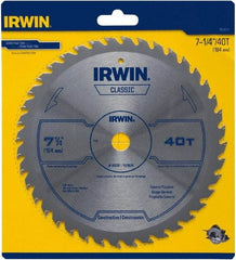 Irwin Blades - 7-1/4" Diam, 5/8" Arbor Hole Diam, 40 Tooth Wet & Dry Cut Saw Blade - Carbide-Tipped, Smooth Action, Diamond Arbor - Top Tool & Supply