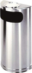 Rubbermaid - 9 Gal Silver Half-Round Decorative Waste Receptacle With Top - Steel, 32" High x 18" Wide - Top Tool & Supply