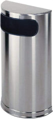 Rubbermaid - 9 Gal Silver Half-Round Decorative Waste Receptacle With Top - Steel, 32" High x 18" Wide - Top Tool & Supply