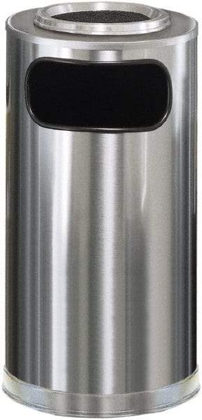 Rubbermaid - 12 Gal Silver Round Decorative Waste Receptacle With Top - Steel, 28" High - Top Tool & Supply