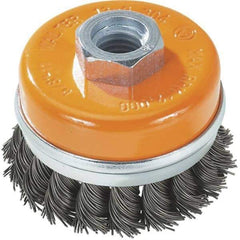 WALTER Surface Technologies - 3" Diam, M14x2.00 Threaded Arbor, Steel Fill Cup Brush - 0.02 Wire Diam, 12,000 Max RPM - Top Tool & Supply