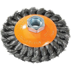 WALTER Surface Technologies - 4" Diam, 5/8-11 Threaded Arbor, Steel Fill Cup Brush - 0.015 Wire Diam, 20,000 Max RPM - Top Tool & Supply