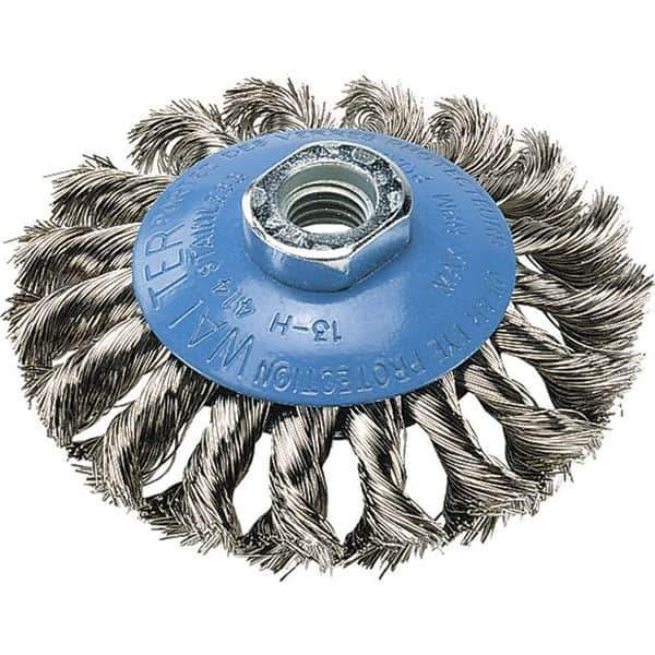 WALTER Surface Technologies - 7" Diam, 5/8-11 Threaded Arbor, Stainless Steel Fill Cup Brush - 0.02 Wire Diam, 10,000 Max RPM - Top Tool & Supply