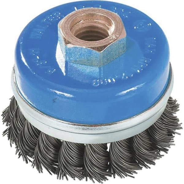 WALTER Surface Technologies - 3" Diam, M14x2.00 Threaded Arbor, Stainless Steel Fill Cup Brush - 0.02 Wire Diam, 12,000 Max RPM - Top Tool & Supply