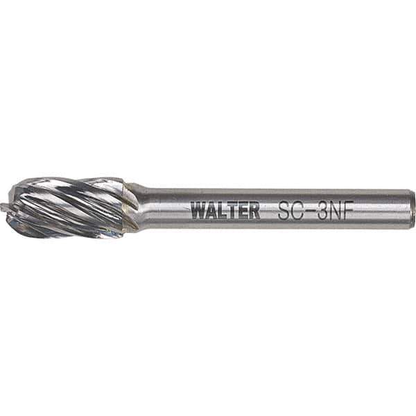 WALTER Surface Technologies - 5/16" Cut Diam, 1/4" Shank Diam, Cylinder Ball End Head Double Cut Burr - Carbide, 3/4" LOC - Top Tool & Supply