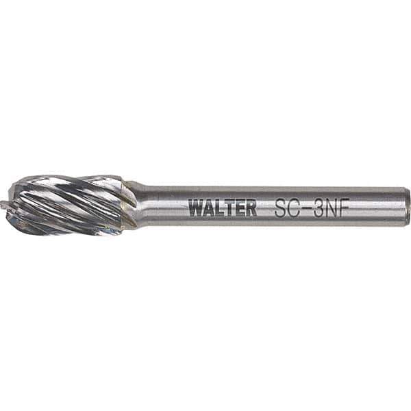 WALTER Surface Technologies - 1/4" Cut Diam, 1/4" Shank Diam, Cylinder Ball End Head Double Cut Burr - Carbide, 5/8" LOC - Top Tool & Supply