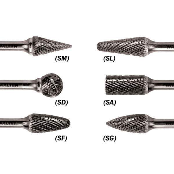 WALTER Surface Technologies - 1/8" Cut Diam, 1/8" Shank Diam, Cone Head Double Cut Burr - Carbide, 1/2" LOC - Top Tool & Supply