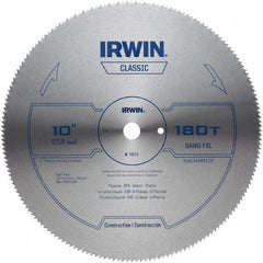 Irwin - 10" Diam, 5/8" Arbor Hole Diam, 180 Tooth Wet & Dry Cut Saw Blade - High Carbon Steel, Smooth Action, Standard Round Arbor - Top Tool & Supply