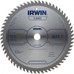 Irwin Blades - 7-1/4" Diam, 5/8" Arbor Hole Diam, 60 Tooth Wet & Dry Cut Saw Blade - Carbide-Tipped, Smooth Action, Diamond Arbor - Top Tool & Supply