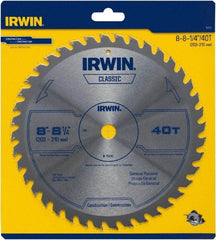 Irwin Blades - 8-1/4" Diam, 5/8" Arbor Hole Diam, 40 Tooth Wet & Dry Cut Saw Blade - Carbide-Tipped, Smooth Action, Diamond Arbor - Top Tool & Supply