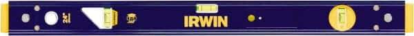 Irwin - 24" Long 3 Vial Box Beam Level - Aluminum, Blue/Yellow, 1 Level & 2 Plumb Vials - Top Tool & Supply