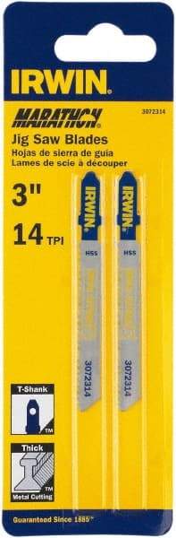 Irwin Blades - 3" Long x 0.039" Thick x 0.295" Wide, 10 Teeth per Inch, Bi-Metal Jig Saw Blade - Toothed Edge, T-Shank, Mill Tooth Set - Top Tool & Supply