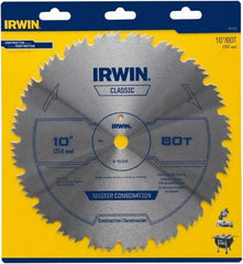 Irwin Blades - 10" Diam, 5/8" Arbor Hole Diam, 80 Tooth Wet & Dry Cut Saw Blade - High Carbon Steel, Smooth Action, Standard Round Arbor - Top Tool & Supply