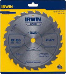 Irwin Blades - 8-1/4" Diam, 5/8" Arbor Hole Diam, 24 Tooth Wet & Dry Cut Saw Blade - Carbide-Tipped, Smooth Action, Diamond Arbor - Top Tool & Supply