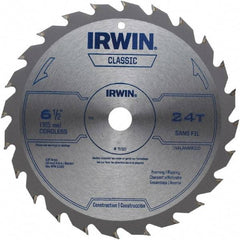 Irwin - 6-1/2" Diam, 5/8" Arbor Hole Diam, 24 Tooth Wet & Dry Cut Saw Blade - Carbide-Tipped, Smooth Action, Diamond Arbor - Top Tool & Supply