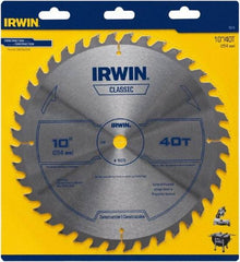 Irwin Blades - 10" Diam, 5/8" Arbor Hole Diam, 40 Tooth Wet & Dry Cut Saw Blade - Carbide-Tipped, Smooth Action, Diamond Arbor - Top Tool & Supply