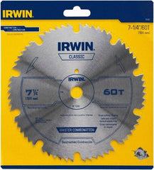 Irwin Blades - 7-1/4" Diam, 5/8" Arbor Hole Diam, 60 Tooth Wet & Dry Cut Saw Blade - High Carbon Steel, Smooth Action, Diamond Arbor - Top Tool & Supply