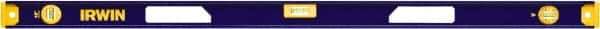 Irwin - Magnetic 48" Long 3 Vial I-Beam Level - Aluminum, Blue/Yellow, 1 Plumb & 2 Level Vials - Top Tool & Supply