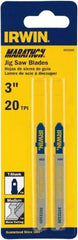 Irwin Blades - 3" Long x 0.039" Thick x 0.295" Wide, 20 Teeth per Inch, Bi-Metal Jig Saw Blade - Toothed Edge, T-Shank, Mill Tooth Set - Top Tool & Supply