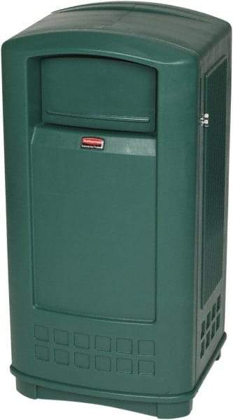 Rubbermaid - 35 Gal Green Rectangle Decorative Waste Receptacle With Top - 1,044mm High x 543.56mm Long x 515.62mm Wide - Top Tool & Supply