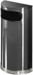 Rubbermaid - 9 Gal Gray Half-Round Decorative Waste Receptacle With Top - Steel, 813mm High x 457.2mm Wide - Top Tool & Supply