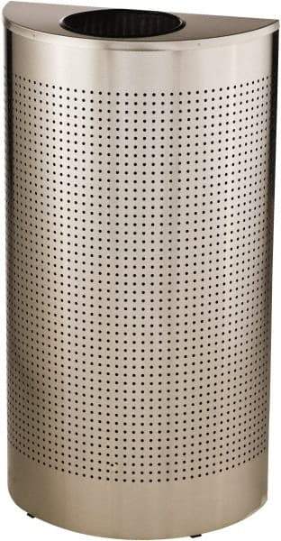 Rubbermaid - 12 Gal Silver Half-Round Decorative Waste Receptacle With Top - Stainless Steel, 32" High x 18" Wide - Top Tool & Supply