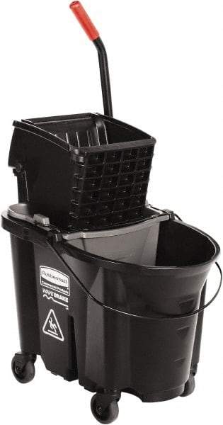 Rubbermaid - 35 Qt Plastic Steel Bucket & Wringer - 510.54mm Long x 927.1mm High x 398.78mm Wide, Black - Top Tool & Supply