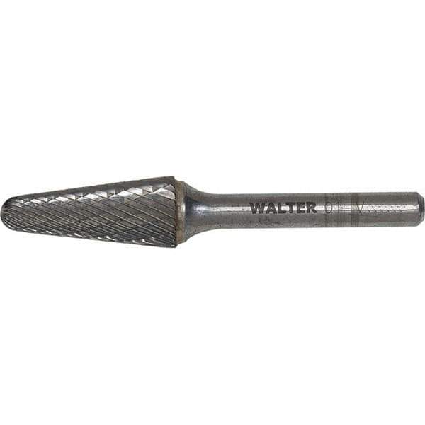 WALTER Surface Technologies - 1/4" Cut Diam, 1/4" Shank Diam, Cone Head Double Cut Burr - Carbide, 5/8" LOC - Top Tool & Supply