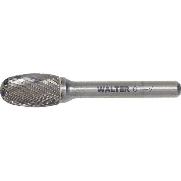 WALTER Surface Technologies - 1/2" Cut Diam, 1/4" Shank Diam, Egg Head Double Cut Burr - Carbide, 7/8" LOC - Top Tool & Supply